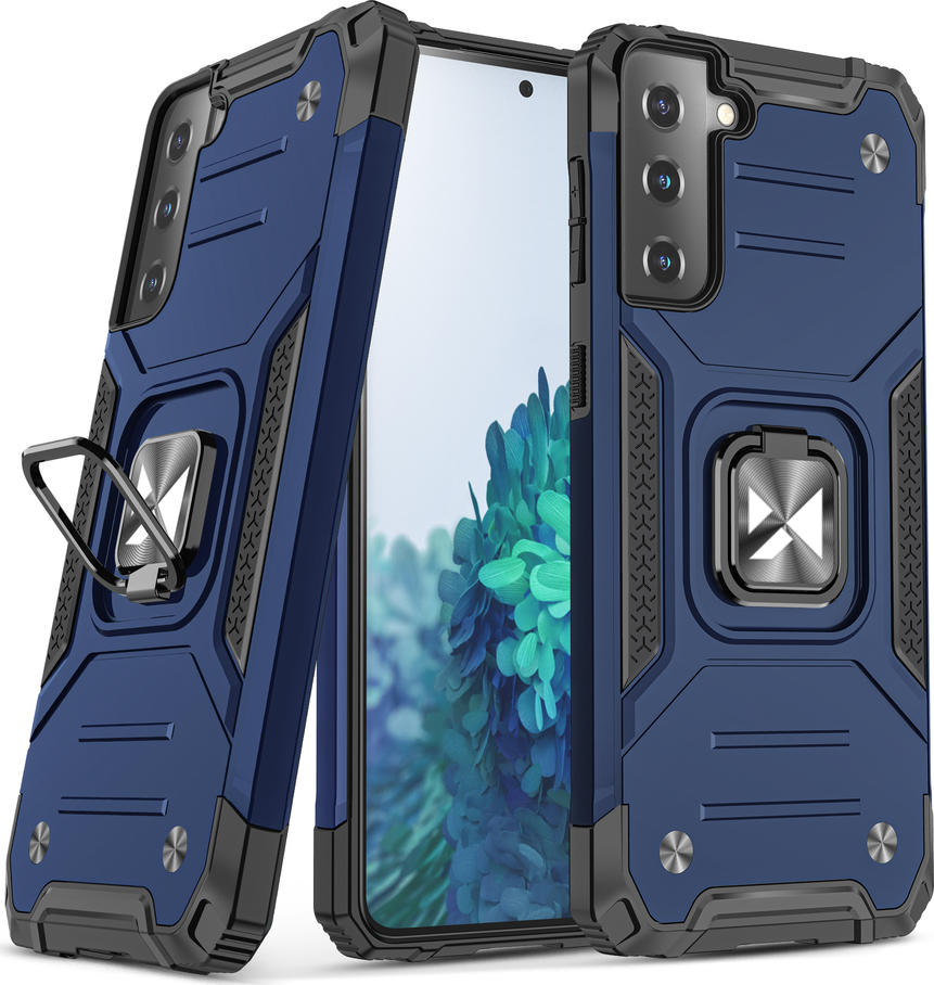 Odolný hybridní kryt Wozinsky Ring Armor + magnetický držák pro Samsung Galaxy S22 modrý
