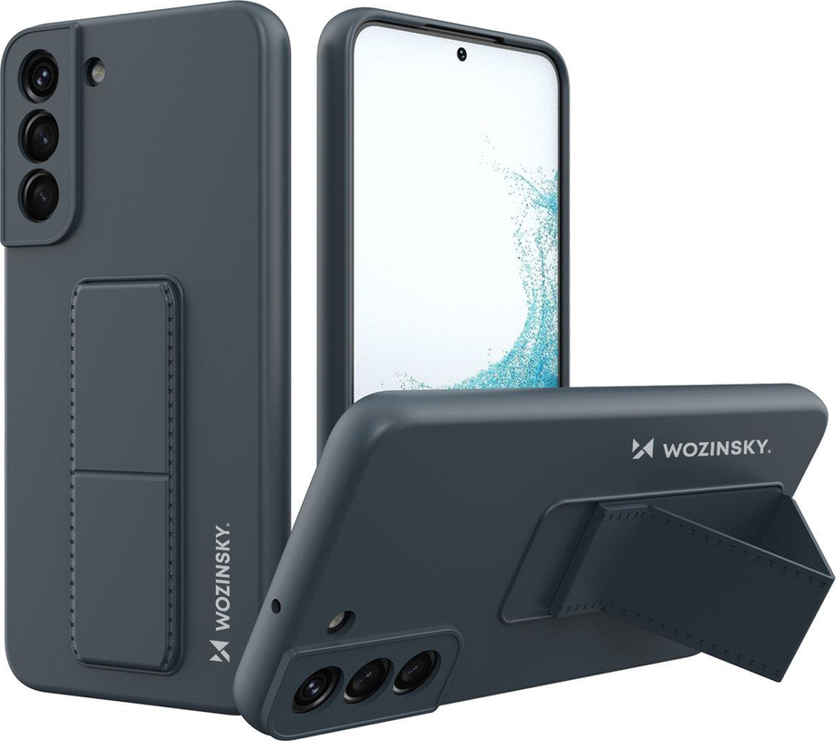 Silikonový kryt Wozinsky Kickstand pro Samsung Galaxy S22+ v tmavě modré barvě