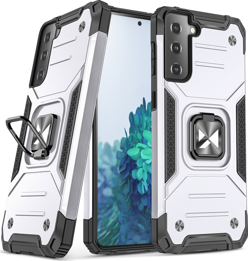 Wozinsky Ring Armor odolný hybridní kryt + magnetický držák pro Samsung Galaxy S22 + (S22 Plus) stříbrný