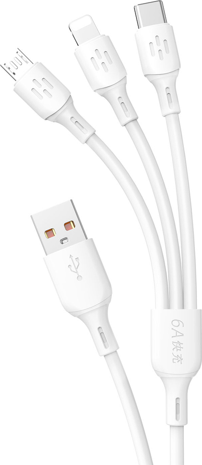 USB cable - USB C / micro USB / Lightning 480Mb/s 6A 1.2m - white
