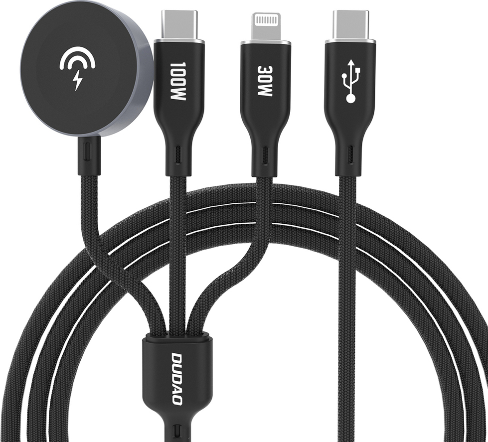 Apple Watch Dudao A12Max+ PD 100W 3in1 Charger Cable: USB-C Lightning 1.2m - Black