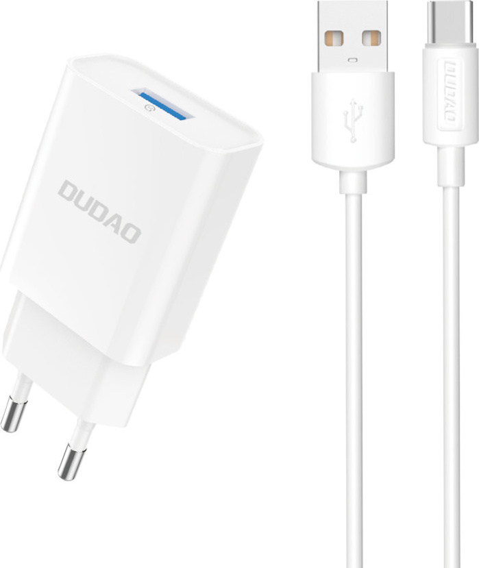 Dudao A4EU USB-A 2.1A nabíječka do zásuvky - bílá + kabel USB-A - USB-C