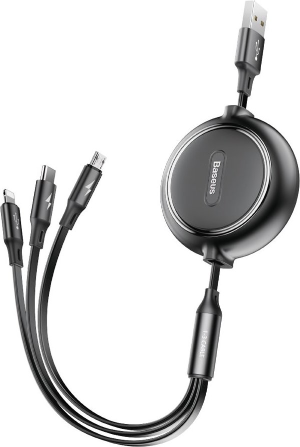 Baseus cable 3in1 Golden Loop retractable USB - micro USB + Lightning + USB-C 1,2m 3,5A black