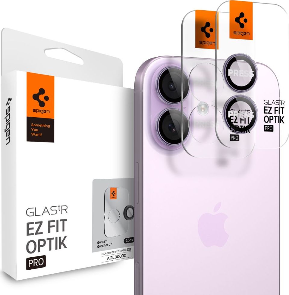 Ochranné sklo na čočku fotoaparátu SPIGEN OPTIK PRO GLAS.TR ”EZ FIT” CAMERA PROTECTOR 2-PACK IPHONE 16 / 16 PLUS / 17 PURPLE