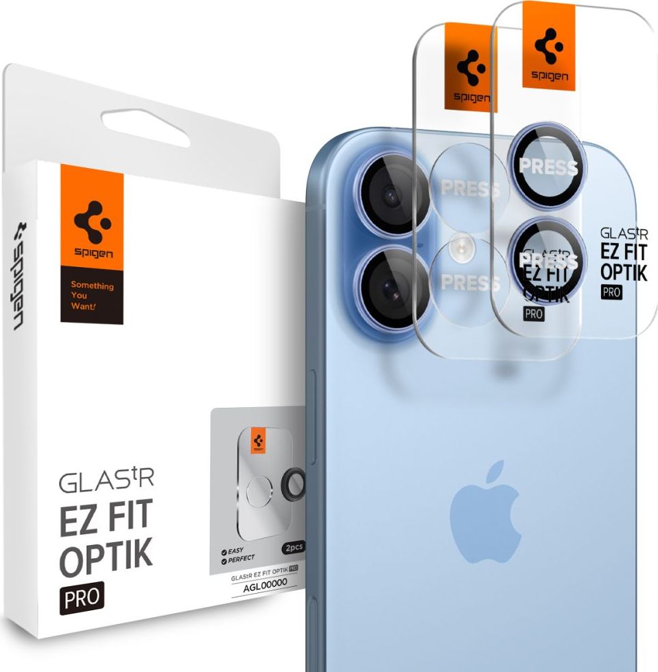 Ochranné sklo na čočku fotoaparátu SPIGEN OPTIK PRO GLAS.TR ”EZ FIT” CAMERA PROTECTOR 2-PACK IPHONE 16 / 16 PLUS / 17 BLUE