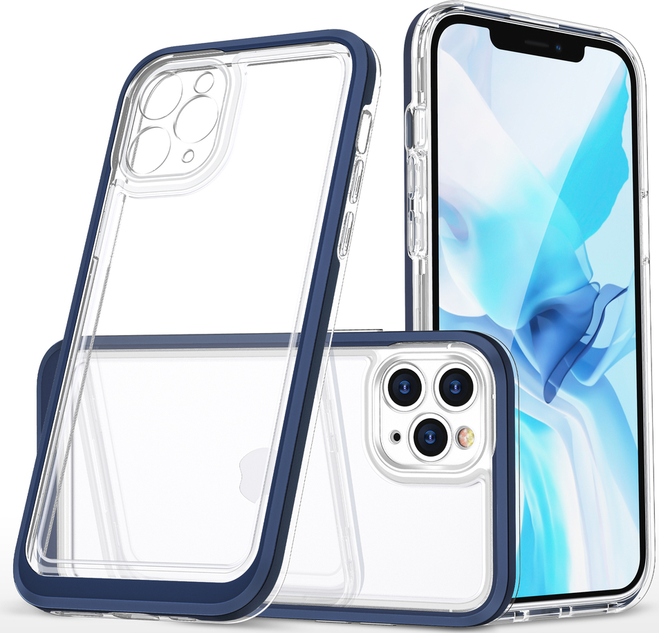 Průhledný gelový kryt 3v1 pro iPhone 11 Pro Max s modrým rámečkem
