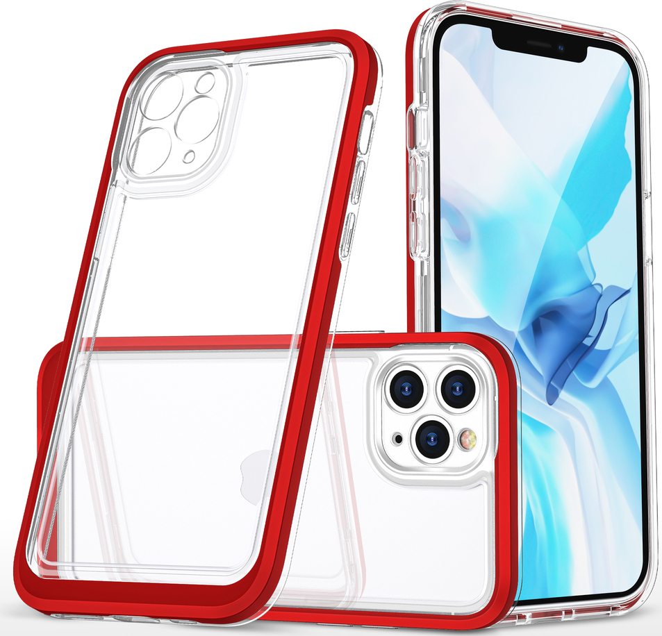 Průhledný 3v1 kryt s gelovým rámem pro iPhone 11 Pro Max, červený