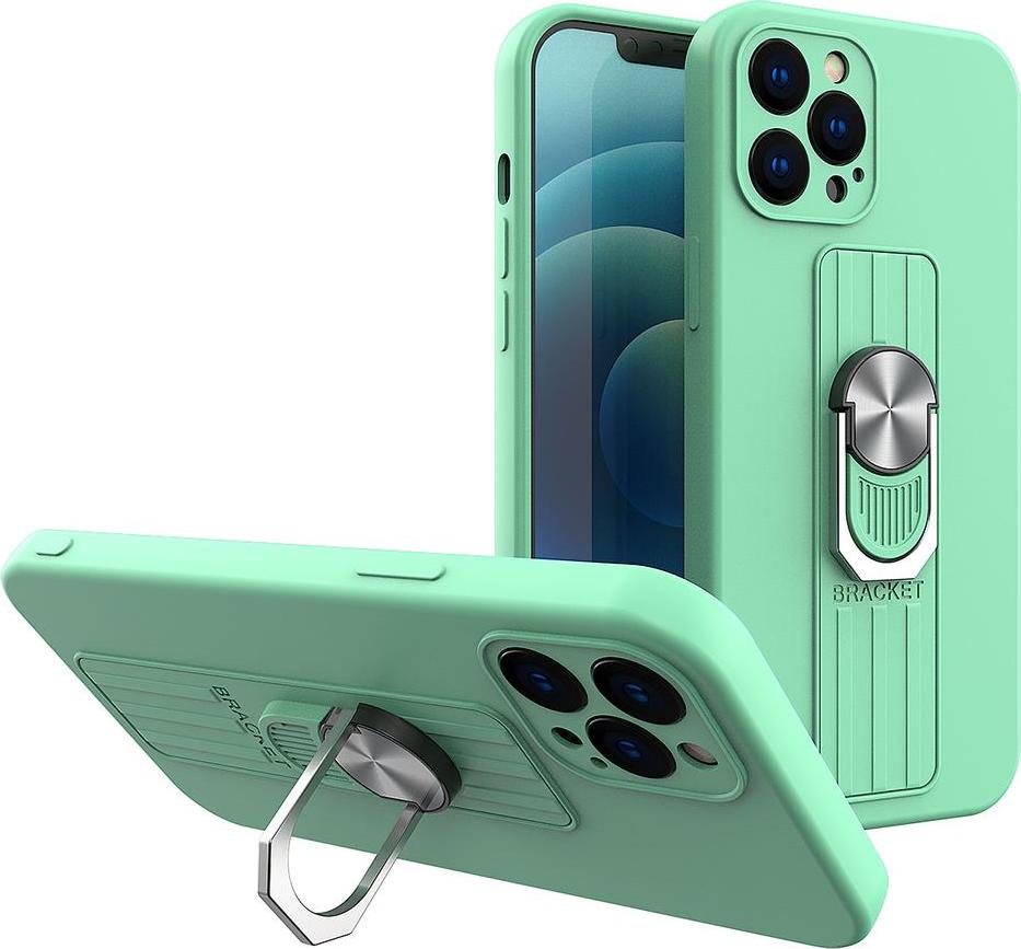 Silikonový kryt Ring Case s úchopem pro prsty a stojánkem pro iPhone 11 Pro Max, mátová barva