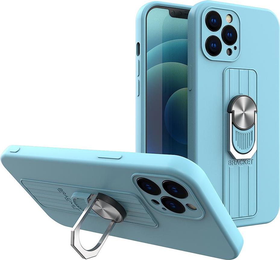 Silikonový kryt Ring Case s úchopem pro prsty a stojánkem pro iPhone 11 Pro Max světle modrý