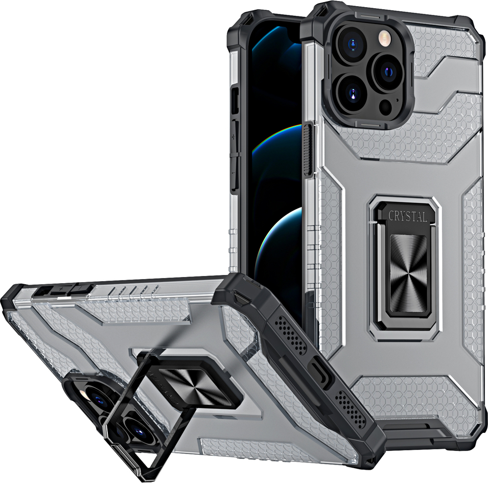 Krystalový kroužek s stojánkem, odolný kryt pro iPhone 13 Pro, černý