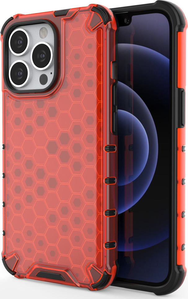 Kryt Honeycomb s TPU Bumperem pro iPhone 13 Pro, červený