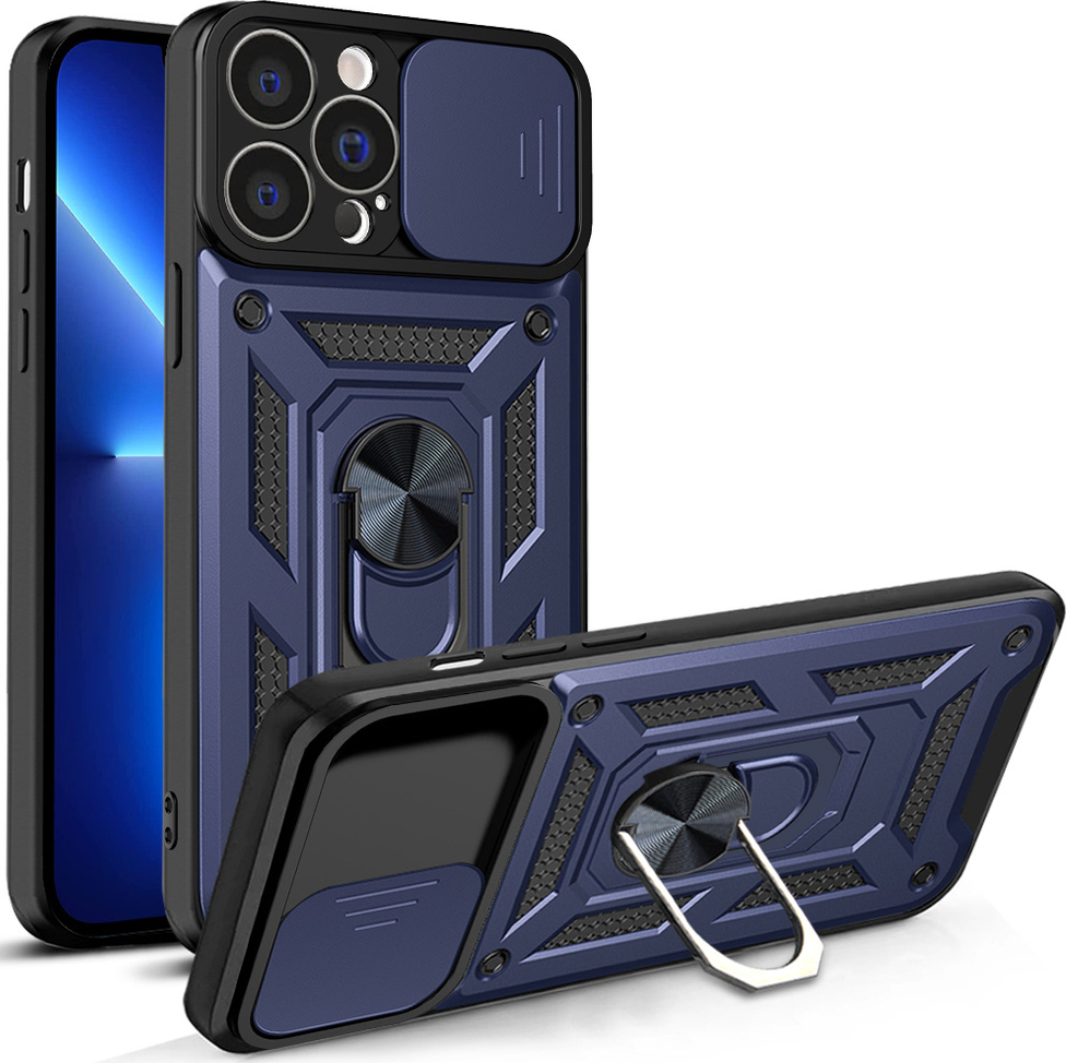 Hybrid Armor Camshield kryt pro iPhone 13 Pro, obrněné pouzdro s krytem fotoaparátu modré