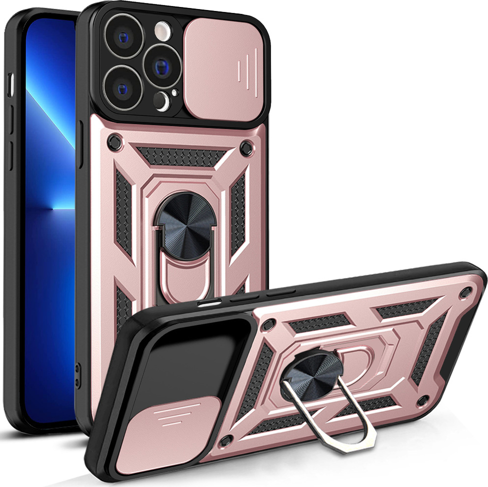 Hybrid Armor Camshield kryt pro iPhone 13 Pro, obrněné pouzdro s krytem fotoaparátu, růžové