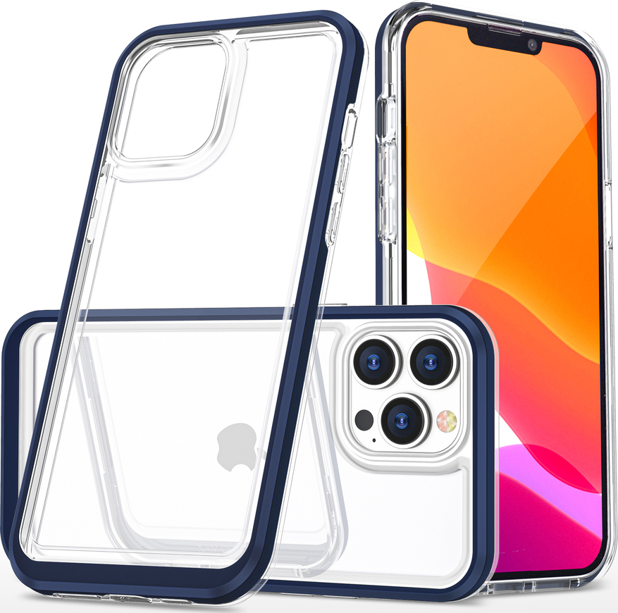 Průhledný gelový kryt 3v1 pro iPhone 13 Pro s modrým rámečkem