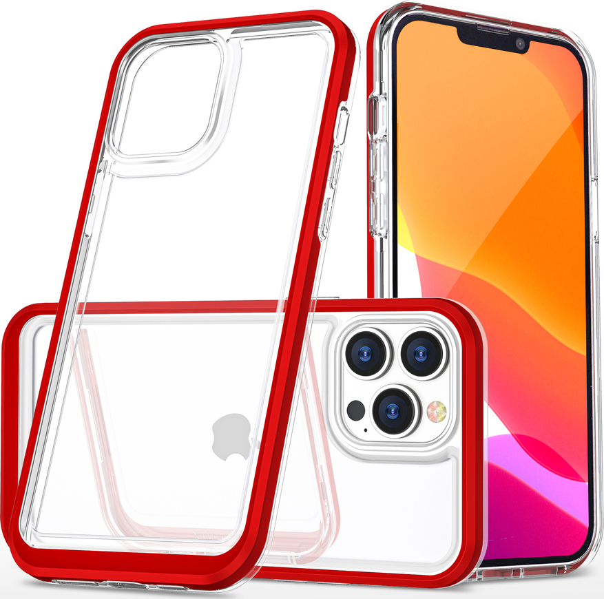 Průhledný gelový kryt 3v1 pro iPhone 13 Pro, červený