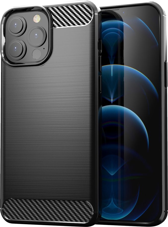 Karbonový kryt Flexibilní TPU kryt pro iPhone 13 Pro černý