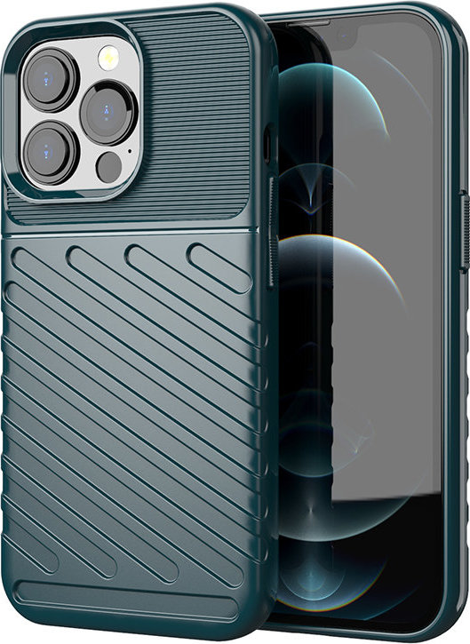 Pouzdro Thunder Case Flexible Tough Rugby Cover TPU pro iPhone 13 Pro zelené