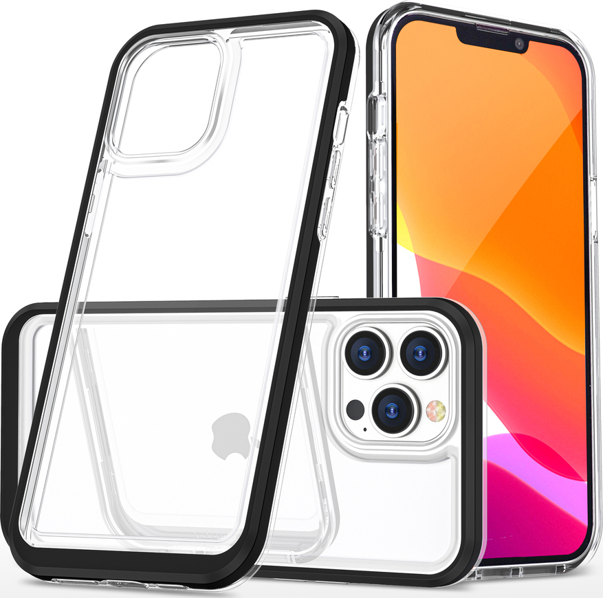 Průhledný gelový kryt 3v1 pro iPhone 13 Pro Max s rámečkem černý