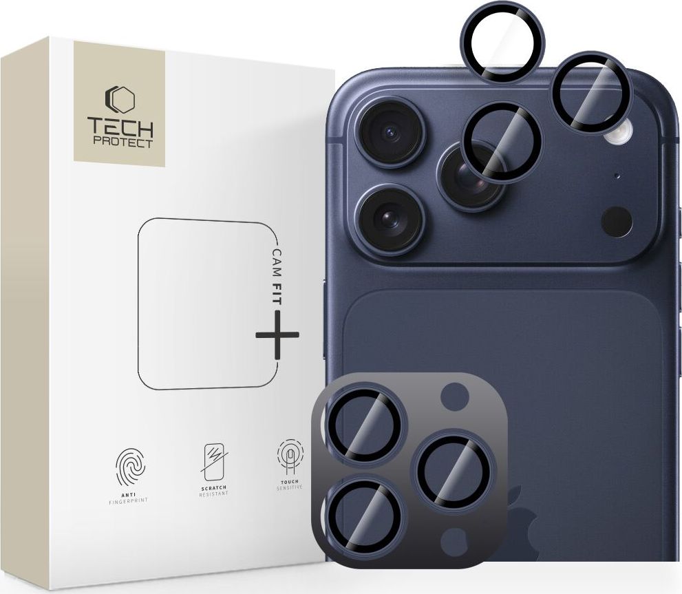 Ochranné sklo na kameru Tech-Protect Camring Fit+ pro iPhone 14 Pro / MAX / 15 Pro / MAX / 16 Pro / MAX / 17 Pro / MAX tmavě modrý