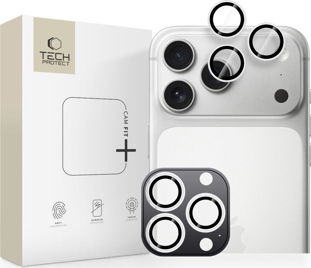 Ochranné sklo pro kameru Tech-Protect Camring Fit+ pro iPhone 14 Pro / MAX / 15 Pro / MAX / 16 Pro / MAX / 17 Pro / MAX stříbrný