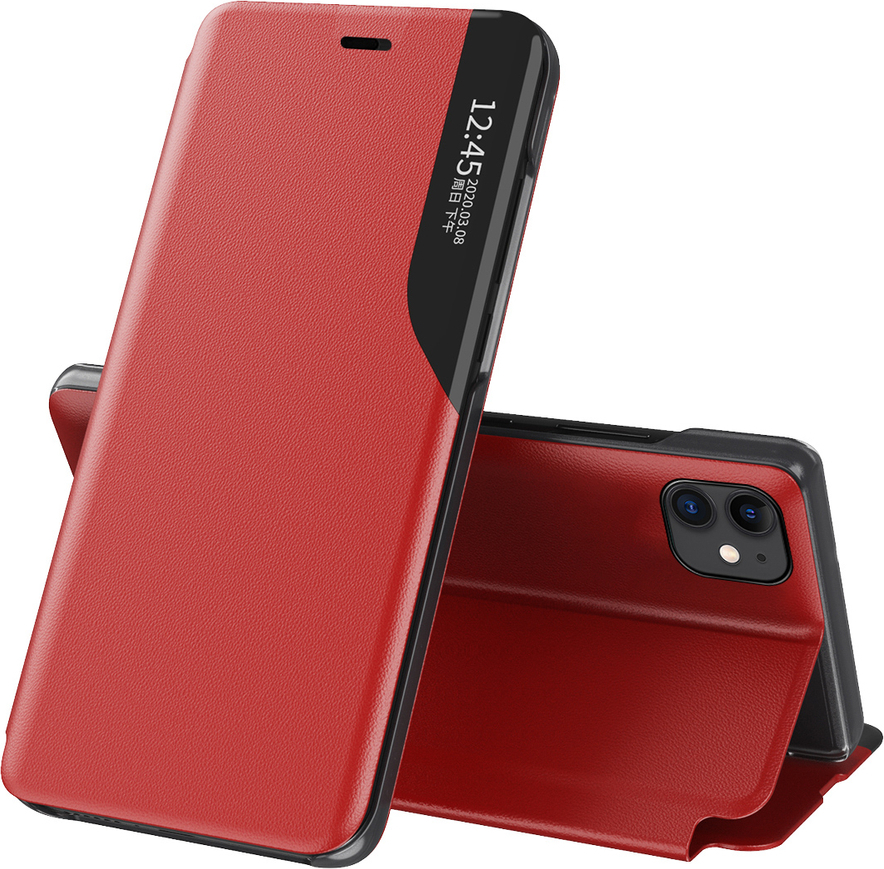 Elegantní pouzdro View Case z eko kůže s stojánkem pro iPhone 13 mini, červené