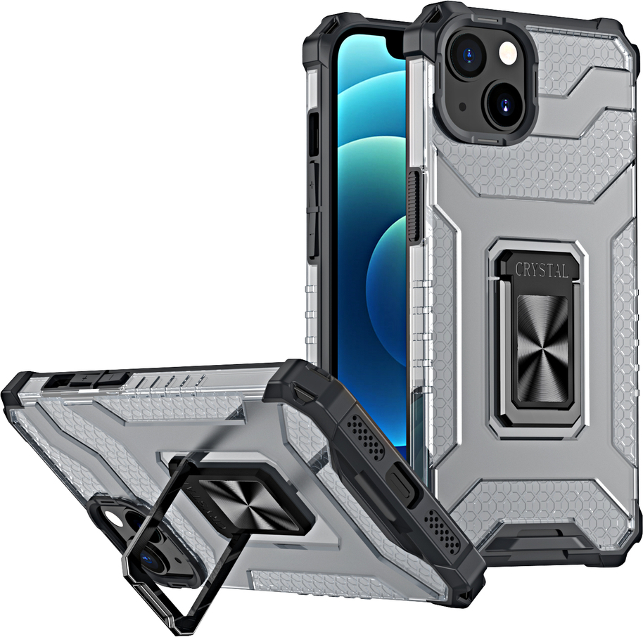 Krystalový kroužek s stojánkem, odolný kryt pro iPhone 13 mini, černý