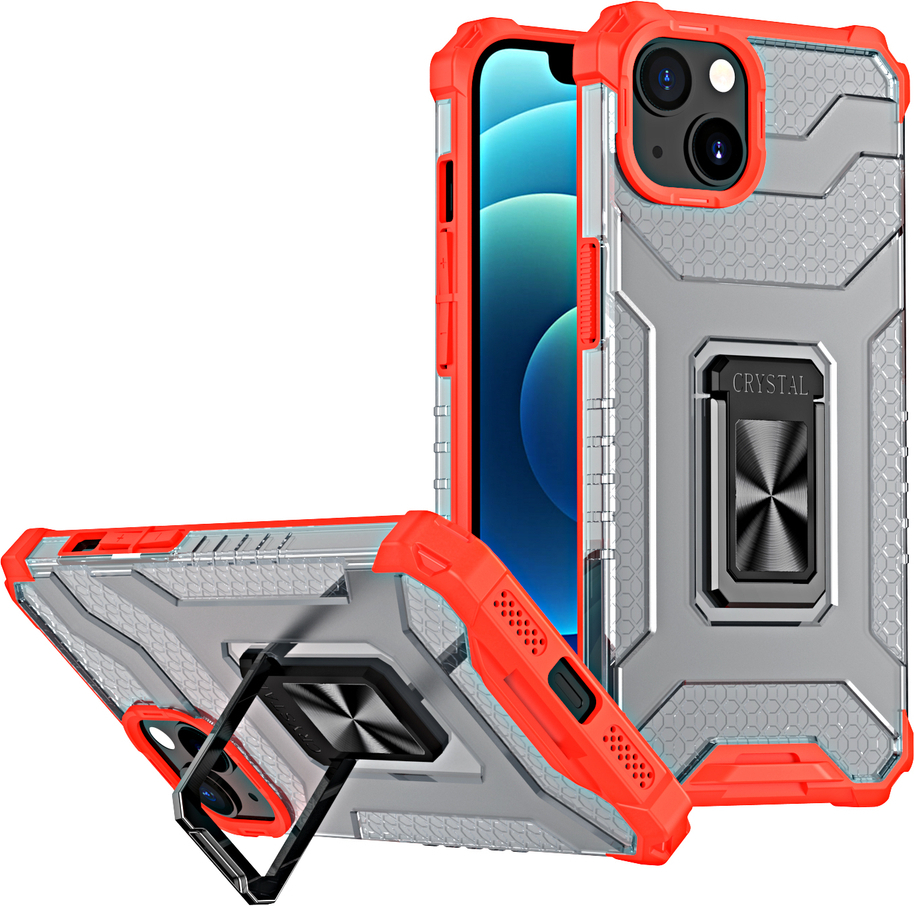Krystalový kroužek s stojánkem, odolný kryt pro iPhone 13 mini, červený