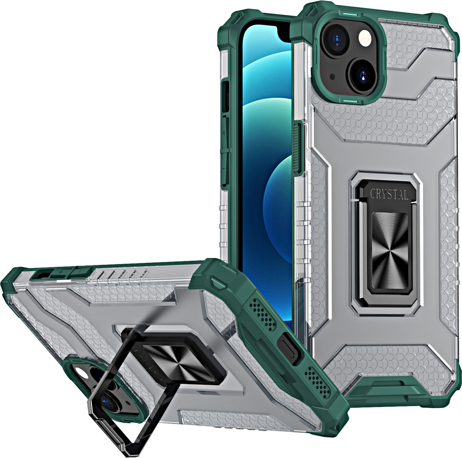 Krystalový kroužkový kryt s stojánkem, odolný kryt pro iPhone 13 mini zelený