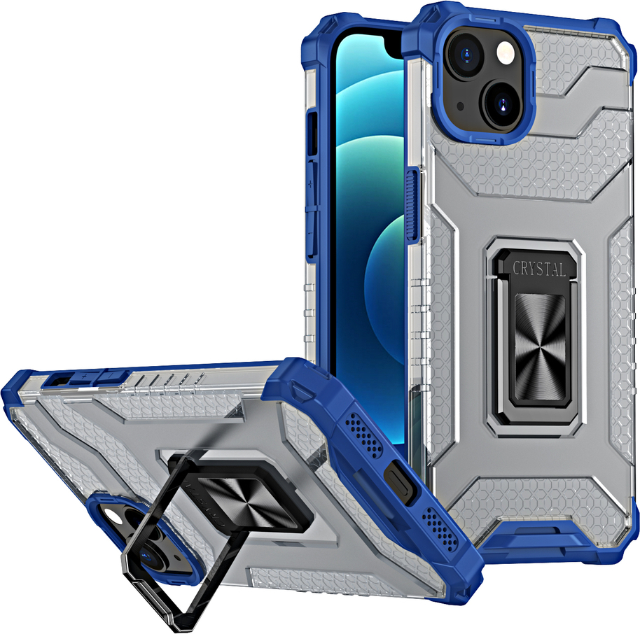 Krystalový kroužkový kryt s stojánkem, odolný a odolný kryt pro iPhone 13 mini modrý
