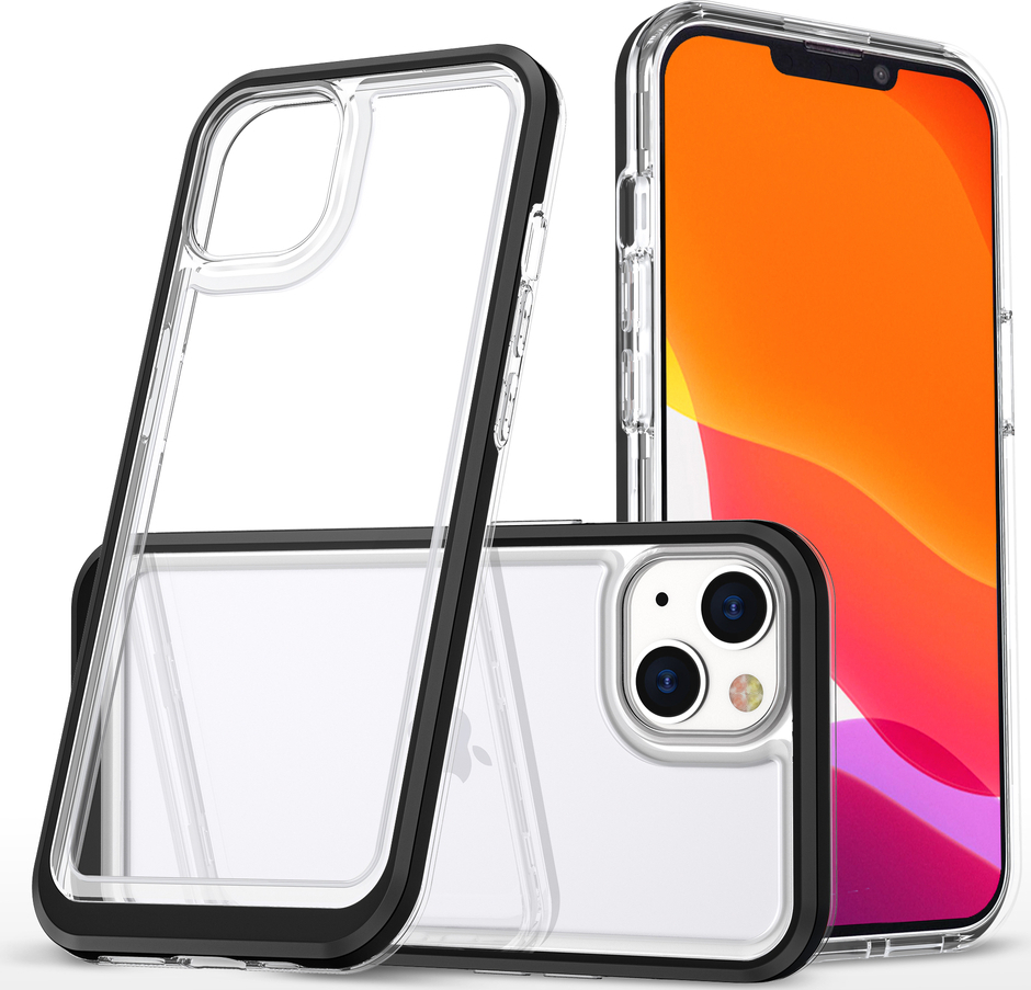 Průhledný gelový kryt 3v1 pro iPhone 13 mini s rámečkem, černý