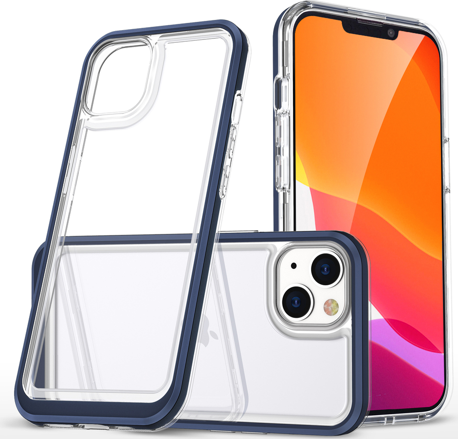 Průhledný gelový kryt 3v1 pro iPhone 13 mini s modrým rámečkem