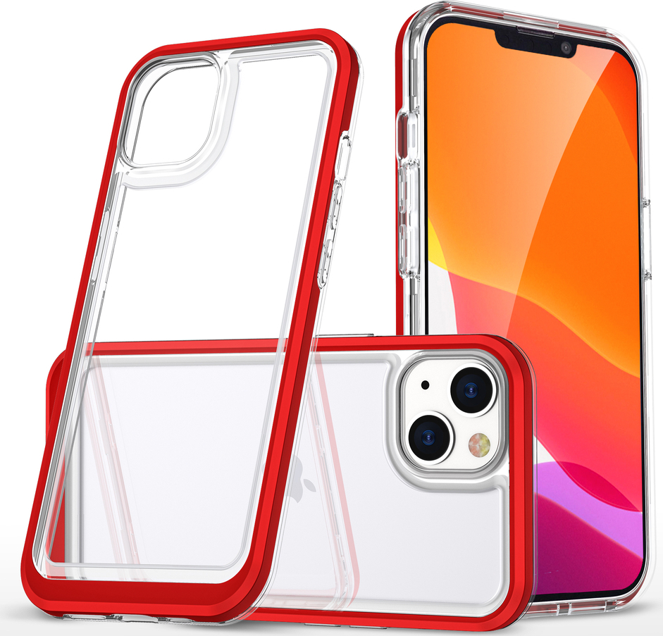 Průhledný gelový kryt 3v1 pro iPhone 13 mini s červeným rámečkem