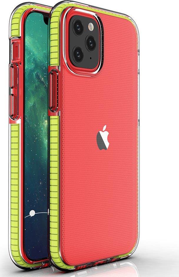 Průhledný ochranný kryt Spring Case z TPU gelu s barevným rámečkem pro iPhone 13 mini žlutý