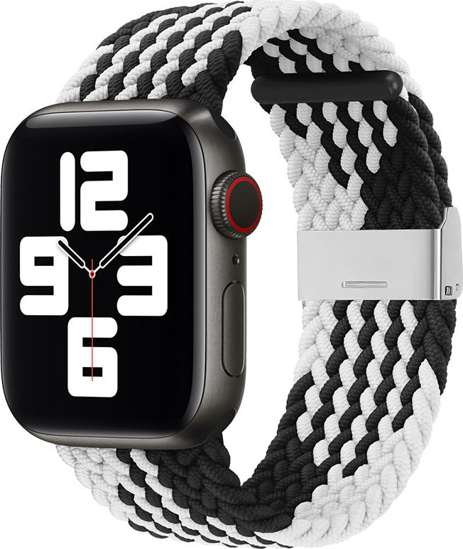 Pletený látkový řemínek pro Apple Watch 38 / 40 / 41 mm - černý a bílý