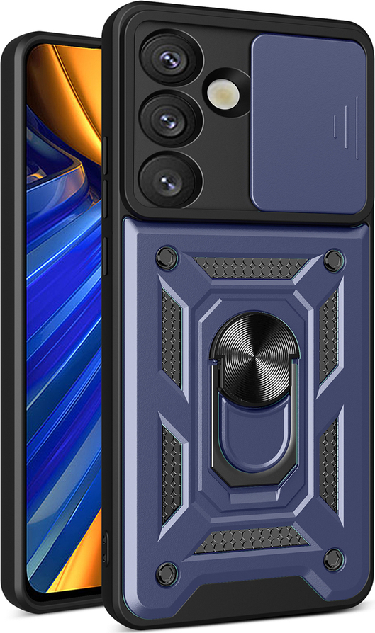 Hybridní kryt kamery se stojánkem a krytem kamery pro Samsung Galaxy S25 Edge - modrý