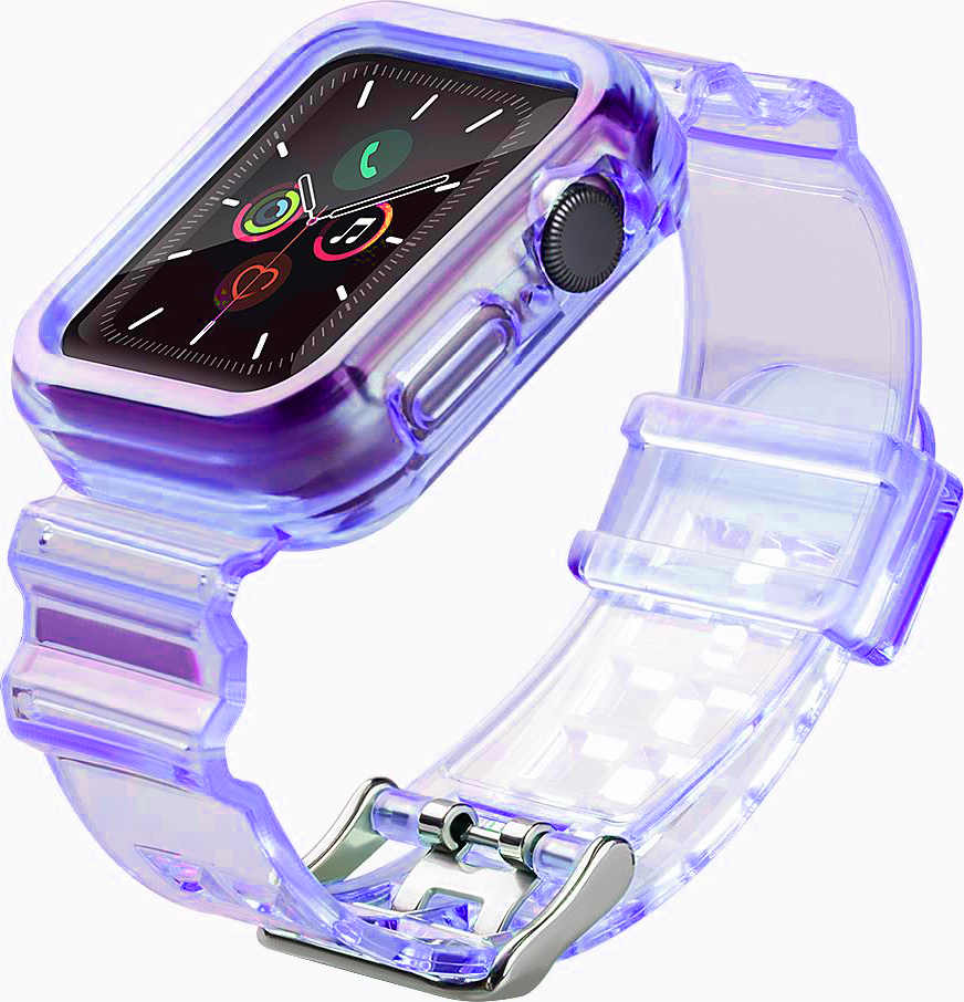 Silikonový řemínek a náramek, pouzdro a svítidlo pro Apple Watch 44mm - fialový