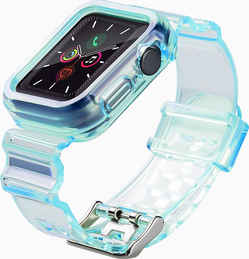 Silikonový řemínek a náramek, pouzdro a svítidlo pro Apple Watch 38mm - modrý