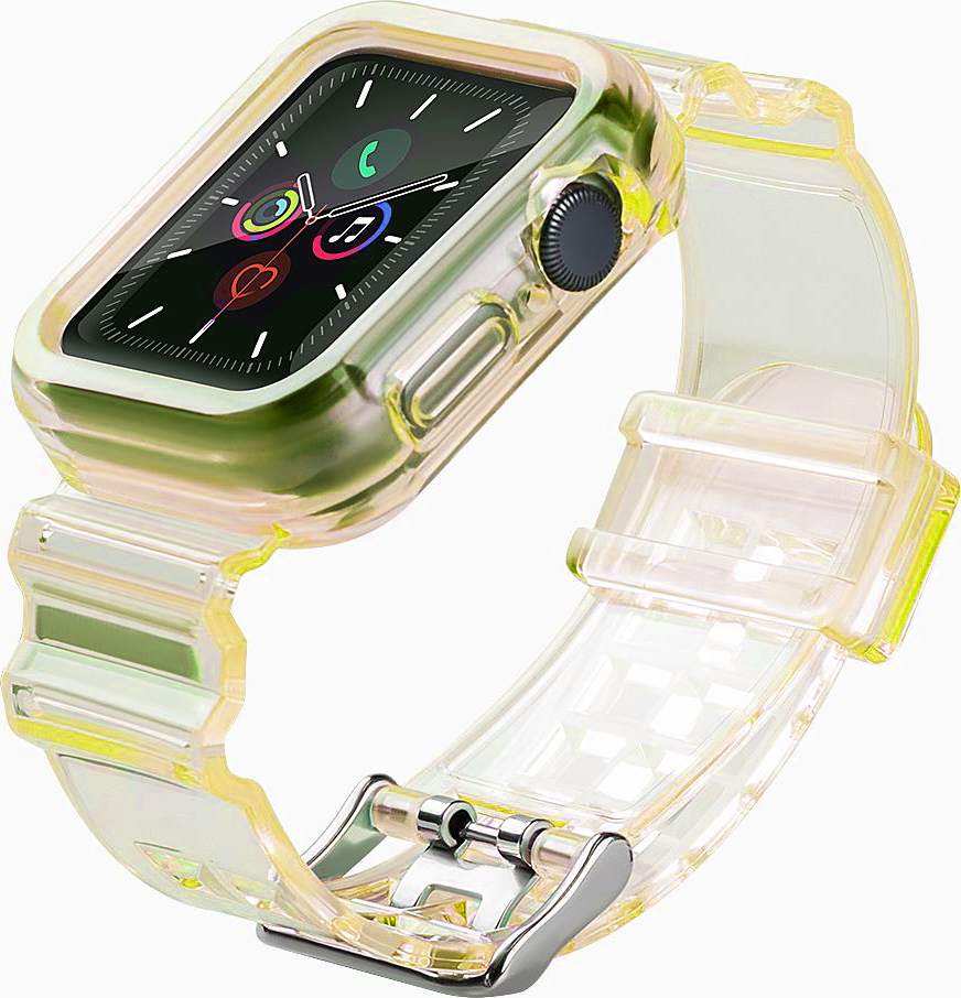 Silikonový řemínek a náramek, pouzdro a svítidlo pro Apple Watch 38mm - žlutý