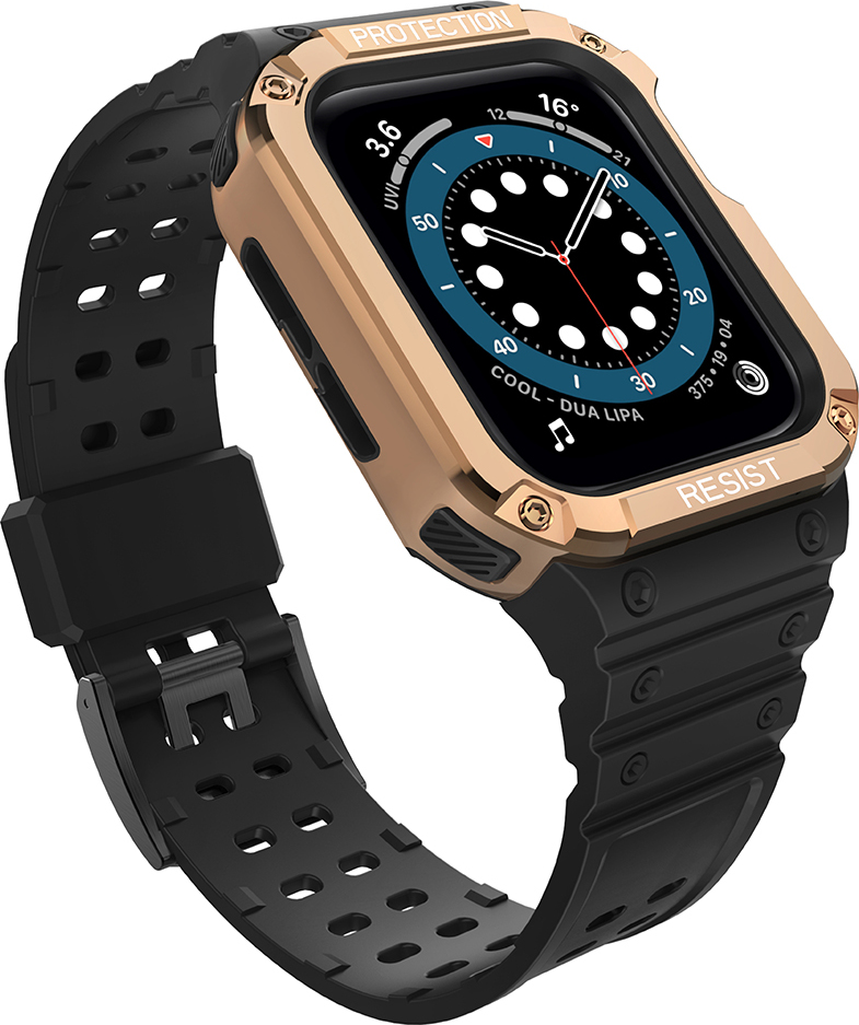 Ochranný řemínek pro Apple Watch 38/40/41mm s obrněným pouzdrem - černý, růžovo-zlatý