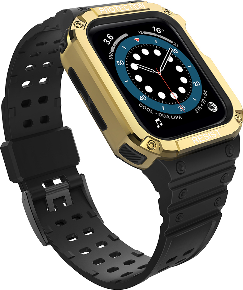 Ochranný řemínek pro Apple Watch 38/40/41mm s obrněným pouzdrem - černý, zlatý