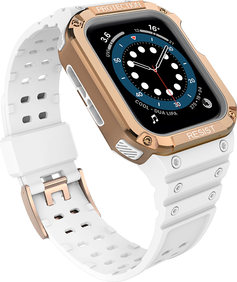 Ochranný řemínek pro Apple Watch 38/40/41mm s obrněným pouzdrem - bílý, růžovo-zlatý