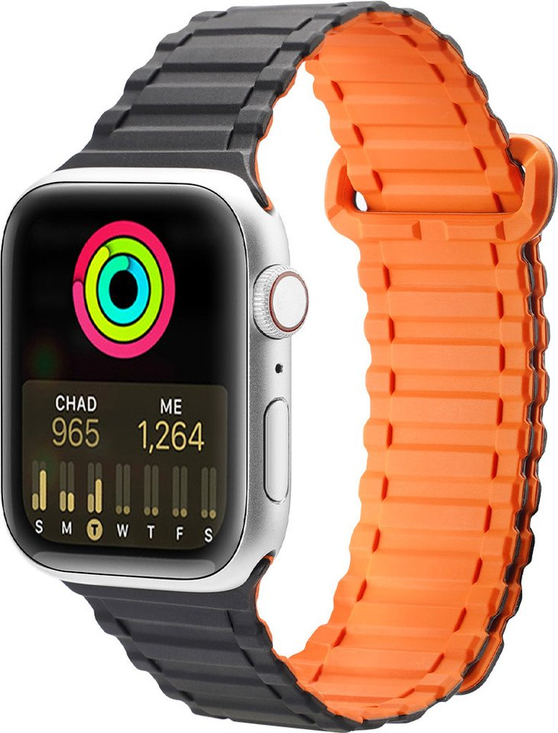 Řemínek Dux Ducis (verze Armor) pro Apple Watch SE, 9, 8, 7, 6, 5, 4, 3, 2, 1 (41, 40, 38 mm) silikonový magnetický náramek, černá/oranžová