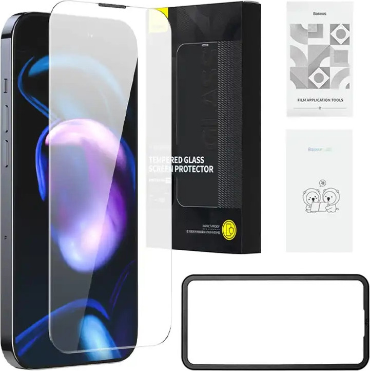 Baseus Full Screen Tempered Glass for iPhone 14 Pro with Speaker Cover 0.3mm + Mounting Frame