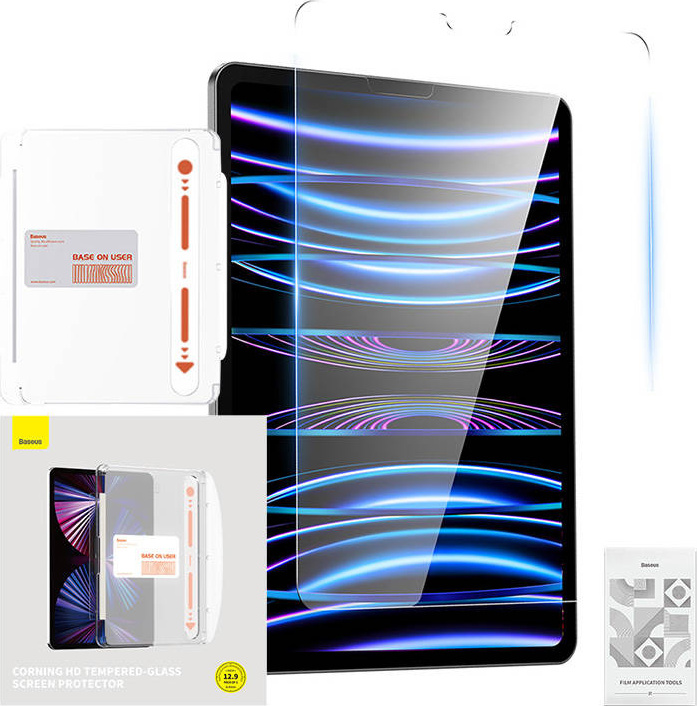 Baseus Crystal tempered glass for iPad Pro 12.9'' (2018/2020/2021/2022) + mounting kit - transparent