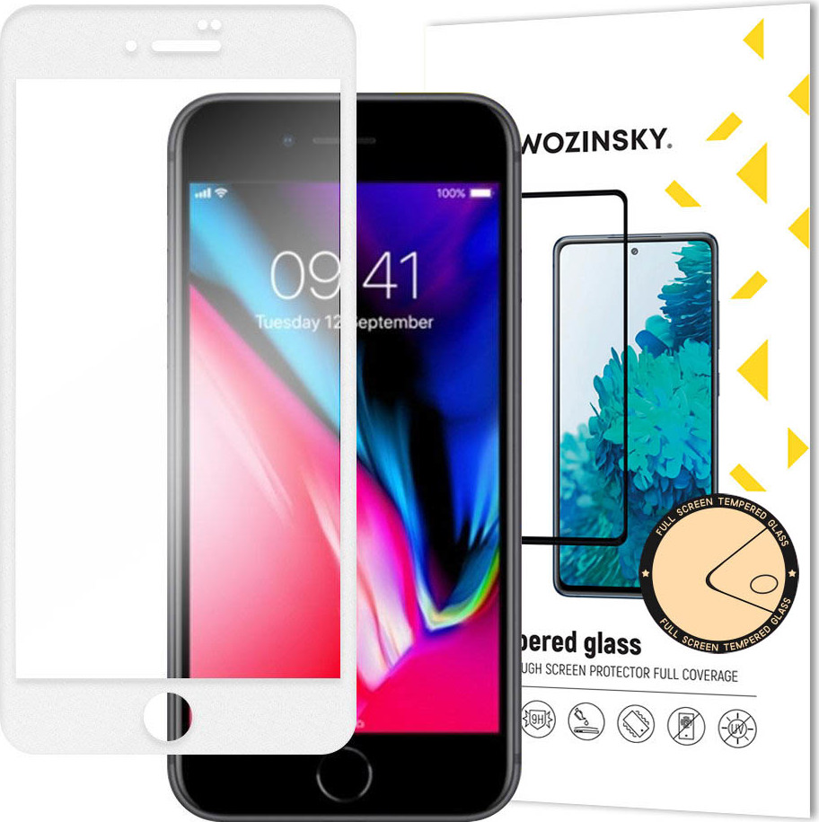 Tvrzené sklo Wozinsky s plným lepidlem, super odolné, plně zakryté s rámečkem, vhodné pro iPhone SE 2022 / SE 2020 / iPhone 8 / iPhone 7, bílé
