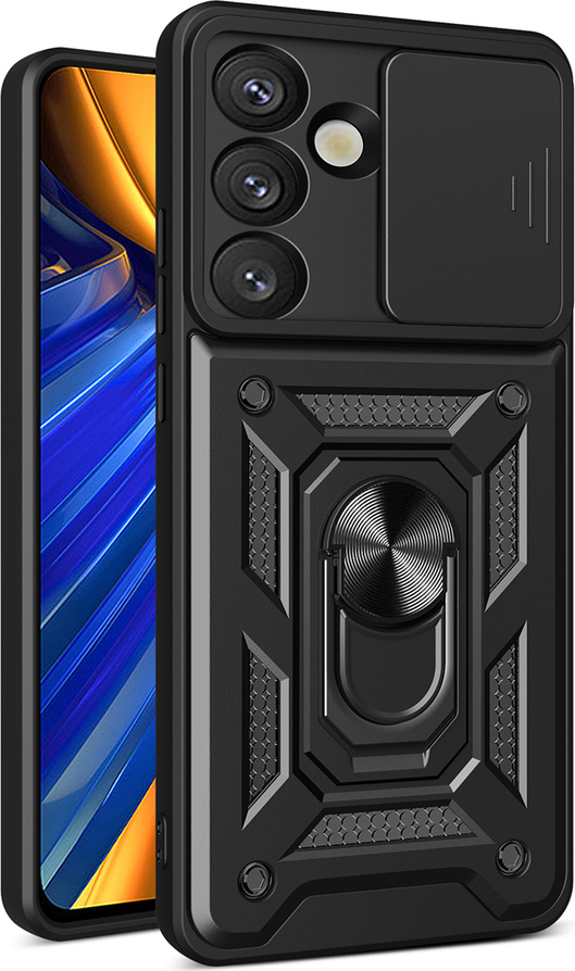 Hybridní Armor Camshield pouzdro se stojánkem a krytem fotoaparátu pro Motorola Moto G05 4G / E15 4G - černé