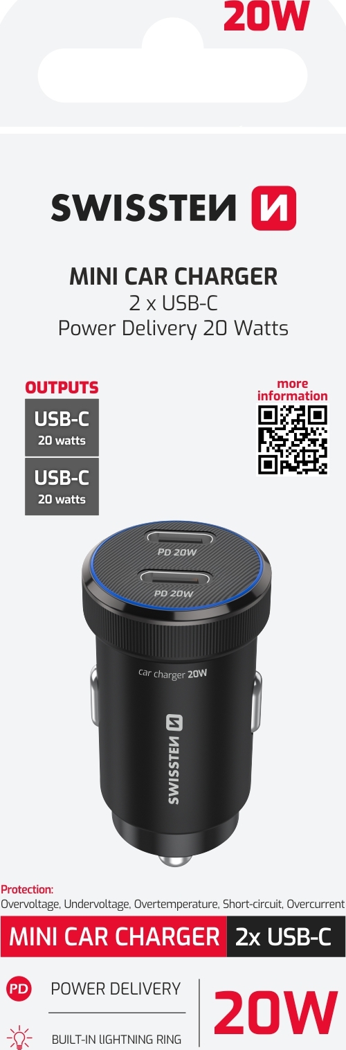 SWISSTEN CL ADAPTÉR 2x USB-C PD, 20W ČERNÝ