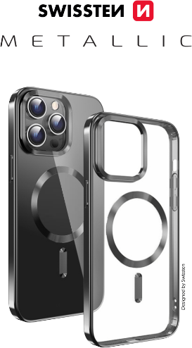 POUZDRO SWISSTEN CLEAR JELLY MagStick METALLIC PRO APPLE IPHONE 16e ČERNÉ