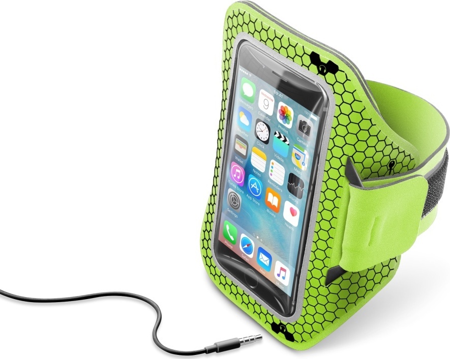 Sportovní neoprénové pouzdro CellularLine ARMBAND RUNNING, pro smartphony do velikosti 5,2", limetková