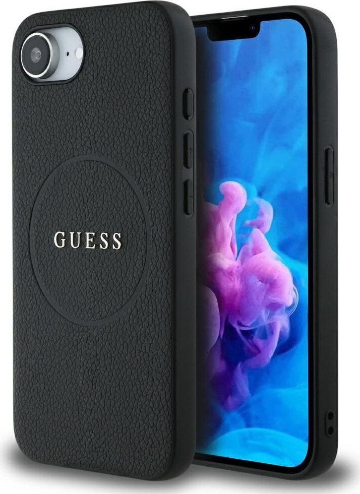 Pouzdro Guess PU Grained Classic Logo s MagSafe pro iPhone 16e - černé